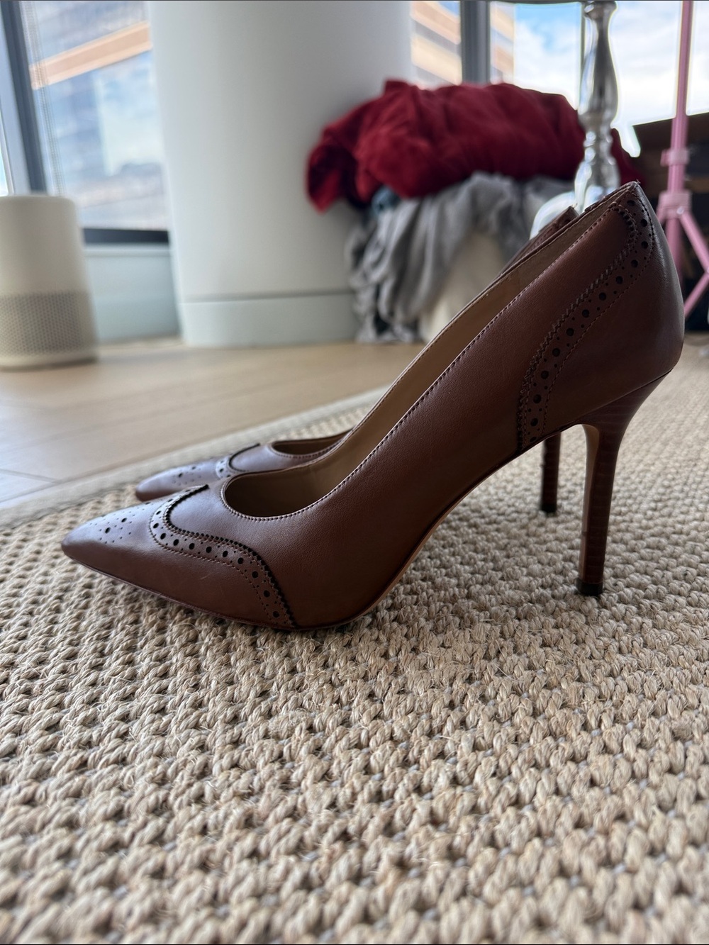Lauren Ralph Lauren Chestnut Brown Leather Pointed Brogue Pumps